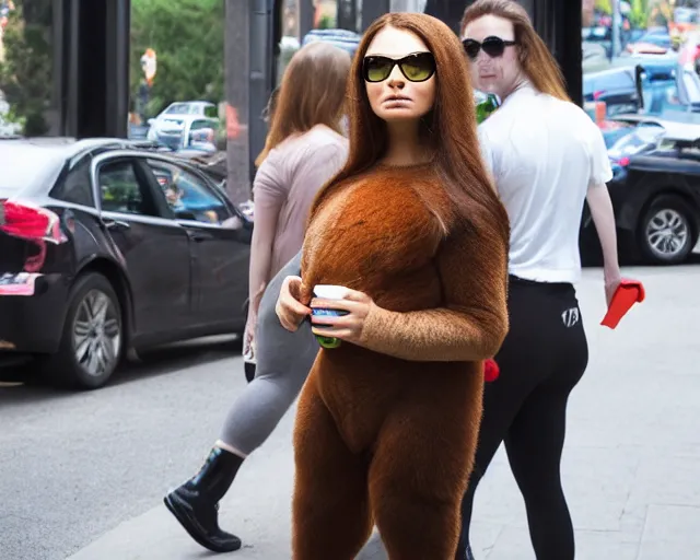 Prompt: a girl who looks like the mona lisa, going out for coffee wearing sweatpants and sunglasses, candid shot, TMZ, by cameldeath, photobomb by an alpaca