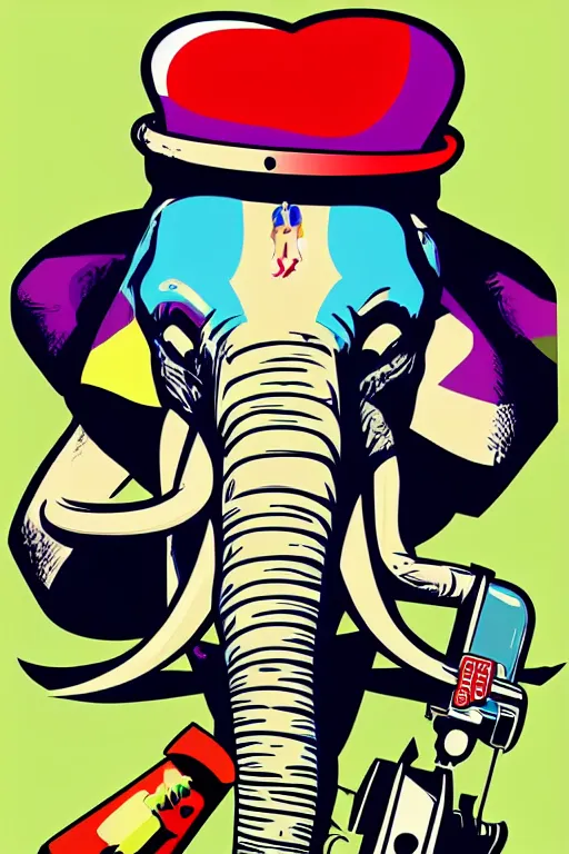 Image similar to happy elephant, 7 6 retro futurist illustration art by butcher billy, sticker, colorful, illustration, highly detailed, simple, smooth and clean vector curves, no jagged lines, vector art, smooth andy warhol style