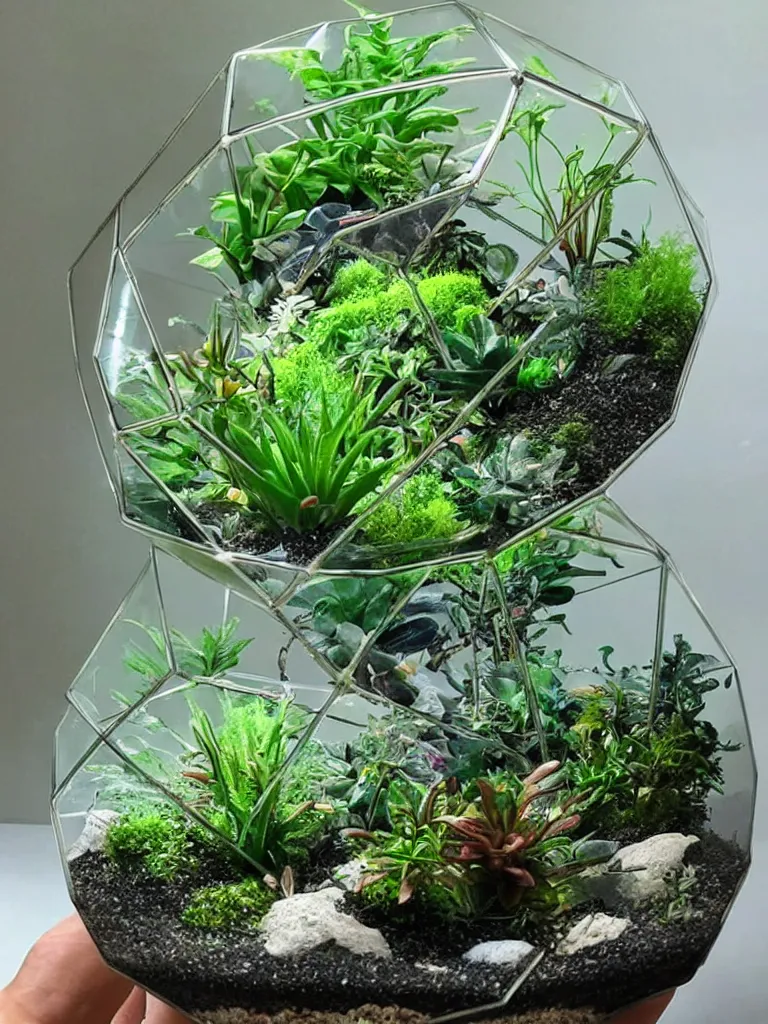 Image similar to terrarium with plants from a different planet. holographic, beautiful, ethereal