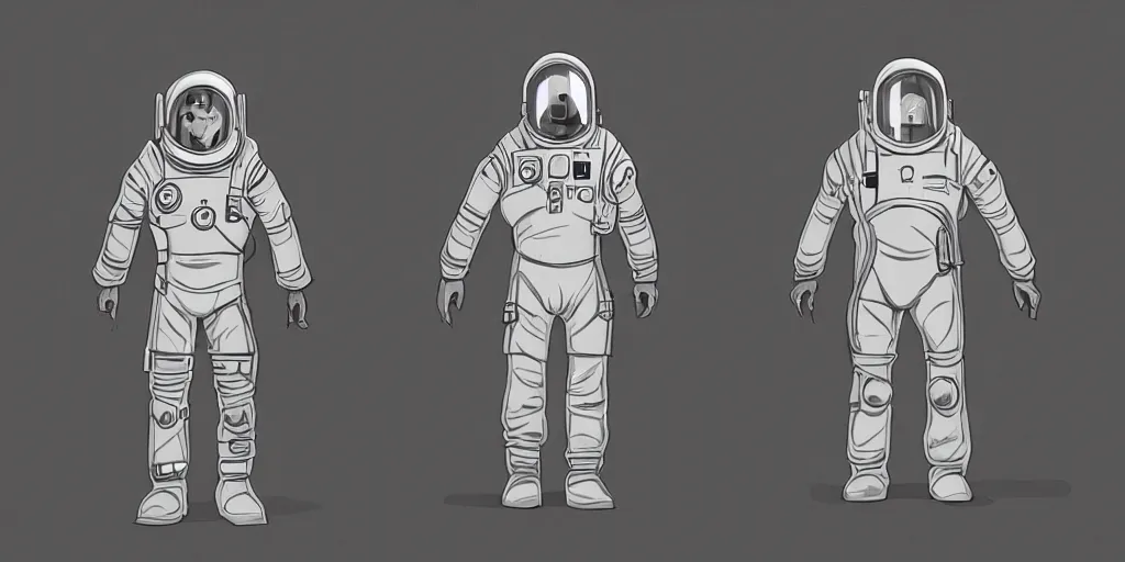 Prompt: male, fully body, elongated figure, science fiction space suit with a helmet, large shoulders, short torso, long thin legs, tiny feet, character sheet, funko, digital sketch, hyperdetailed, dieselpunk, stylized character design, concept design