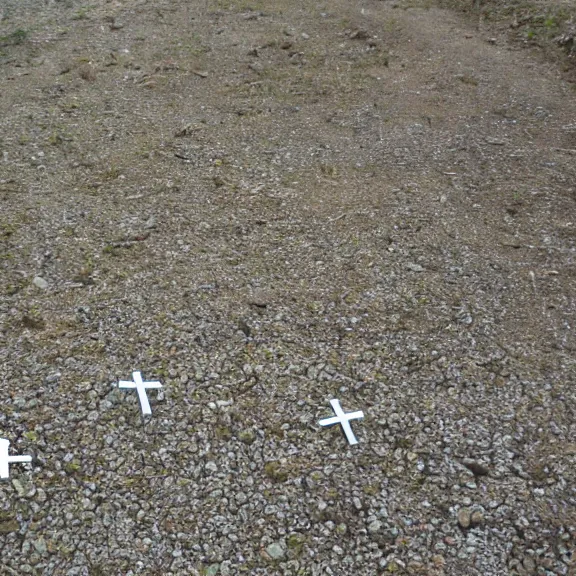 Image similar to crosses on gravel hill, child ’ s drawing