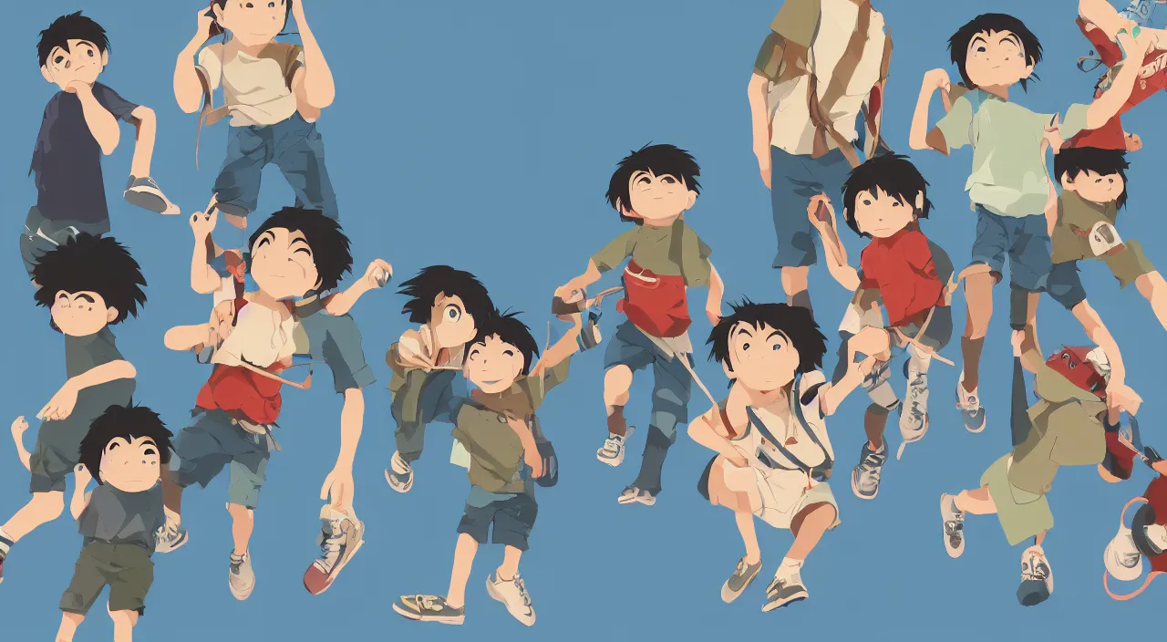 Image similar to (illustration) of 3-d young hip ape kids wearing a street clothes, by (((Studio Ghibli))), 8k, soft lighting, cartoon look, face enhance, sharp focus, concept art, smooth