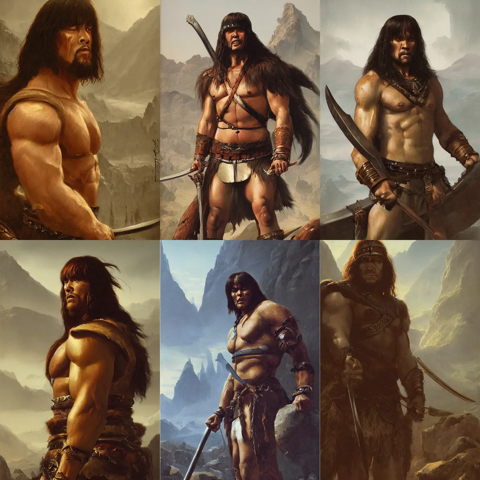 Prompt: portrait of conan the barbarian, painting by raphael lacoste