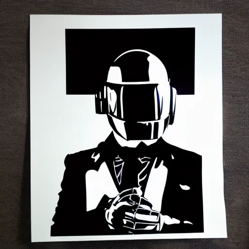 Image similar to individual daft punk silk screen banksy style