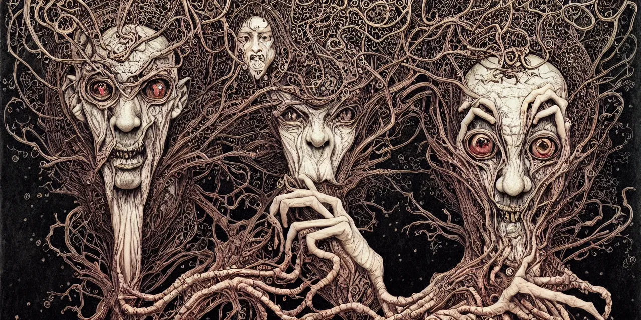 Image similar to portrait painted in jacek yerka style drawn by vania zouravliov and takato yamamoto, inspired by horror movies, h. p. lovecraft, intricate acrylic gouache painting, high detail, sharp high detail, artstation