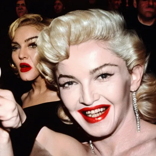 Prompt: Madonna and Marylin Monroe taking a selfie, trending