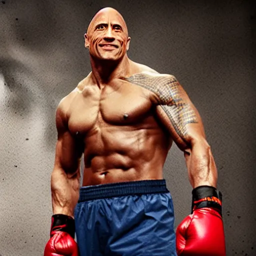 Image similar to Dwayne Johnson as boxer, promo