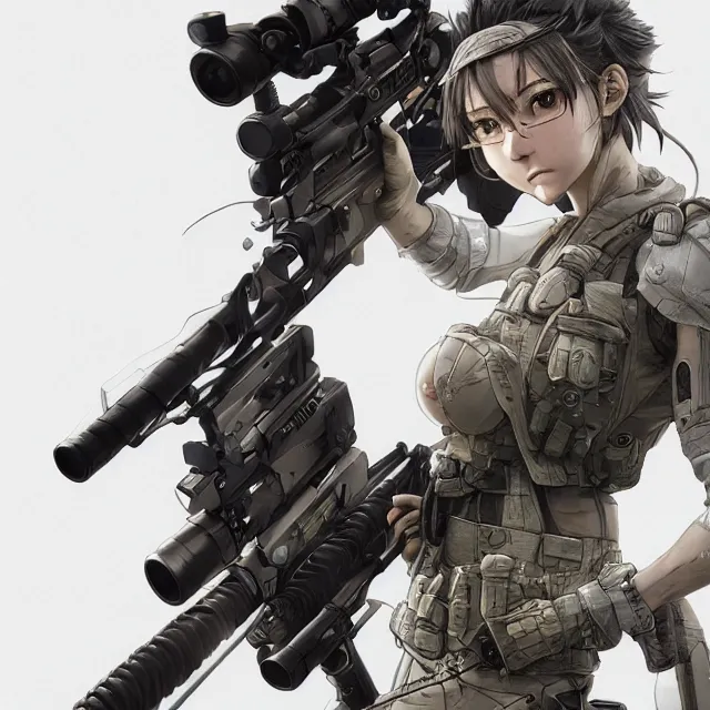 Image similar to the hyperrealistic portrait of lawful neutral female futuristic marine sniper as absurdly beautiful, gorgeous, elegant, young anime gravure idol, an ultrafine hyperdetailed illustration by kim jung gi, irakli nadar, intricate linework, bright colors, octopath traveler, final fantasy, unreal engine 5 highly rendered, global illumination, radiant light, detailed and intricate environment