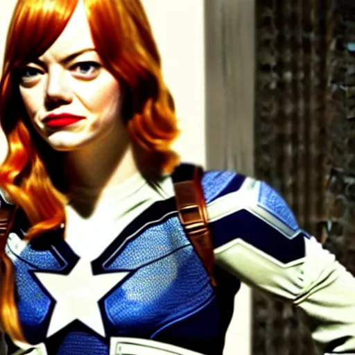 Image similar to Emma Stone as captain America