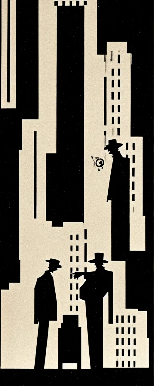 Image similar to two suspicious men in a parked a car in front of a very tall building, desert street, late at night, dimly lit, gangster, film noir, upscale 1920, relaxed poose, art deco, artwork by coles phillips, post processing, intricate, grim yet sparkling atmosphere, beautifully detailed render, post-processing, extremely hyperdetailed, 8k octane beautifully detailed render, intricate, epic composition,cinematic lighting, art nouveau