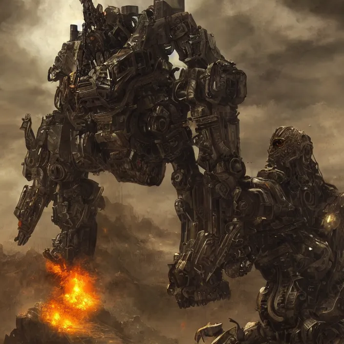 Image similar to apocalyptic man attached to machine weaponry mech, hyper - detailed, smooth, sharp focus, 4 k ultra hd, fantasy dark art, apocalyptic art