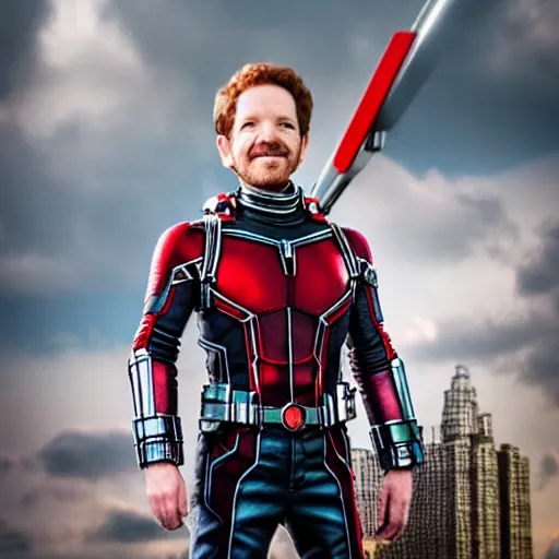 Image similar to if Chris Rankin was Ant Man, cinematic, epic, cool, photo realistic, 4k, high detail