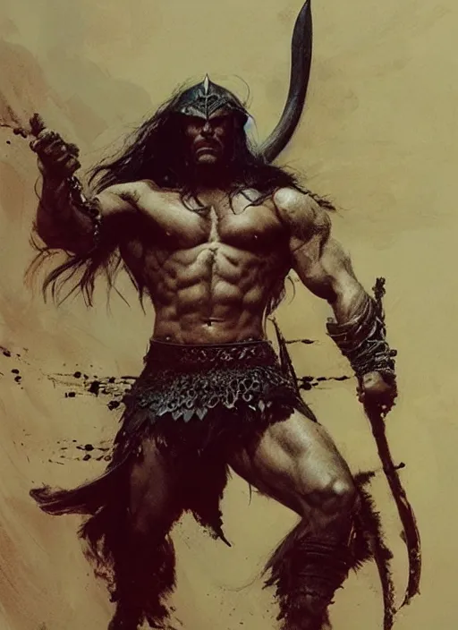 Image similar to conan the barbarian, intricate, elegant, highly detailed, john park, frazetta, sparth, ruan jia, jeffrey catherine jones