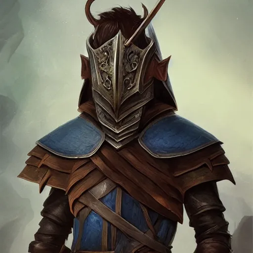 Prompt: Male Wood Elf Rogue, dnd, d&d, dark blue leather armor, black cloth mask, Chest Guard, Brown Hair, green eyes, high fantasy, , HD, Trending on Artstation. Head and Shoulder matte painting portrait by wlop