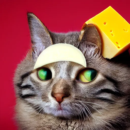 Prompt: cat with cheese for a head