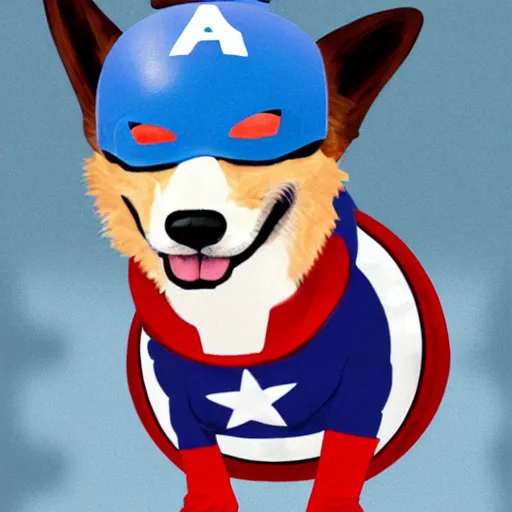 Prompt: corgi dressed as captain america, illustration