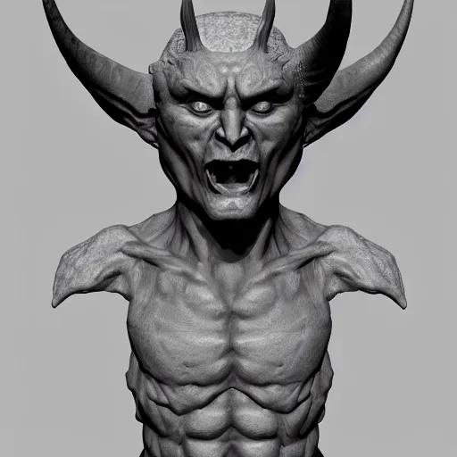 Image similar to 3 d render of a marble devil, satan, lucifer, artstation