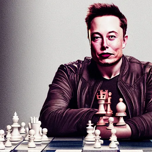 Prompt: elon musk winning at chess, photorealistic, octane render, artstation, lowbrow style,