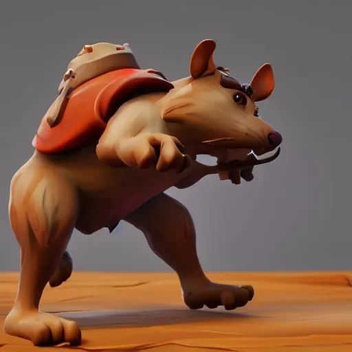 Image similar to a cute muscular rat wearing shorts, 3D render, Z-Brush sculpt, fortnite style