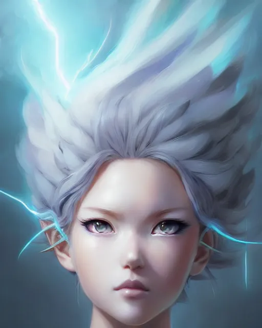 Image similar to character concept art of an anime thunderstormy cloud goddess of lightning | | cute - fine - face, pretty face, realistic shaded perfect face, fine details by stanley artgerm lau, wlop, rossdraws, james jean, andrei riabovitchev, marc simonetti, and sakimichan, seoul, south korea, trending on artstation