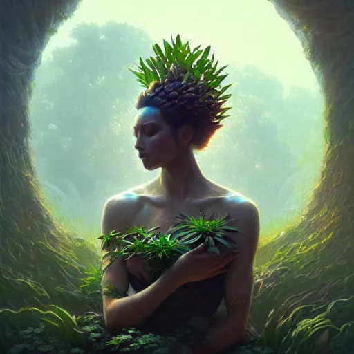 Image similar to a beautiful portrait of a plant goddess with closed eyes by Greg Rutkowski and Raymond Swanland, Trending on Artstation, ultra realistic digital art