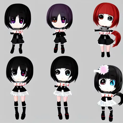 Image similar to anime nendodroid of a chibi girl gothiclolita style, 3 d render