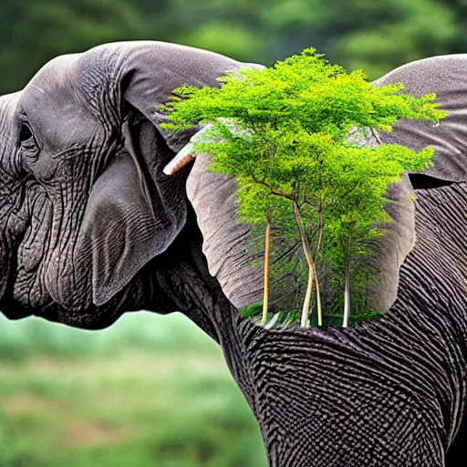 Image similar to a forest growing from an elephants back