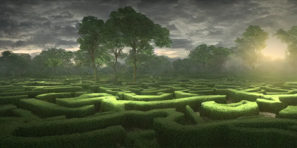 Prompt: the grand landscape of the endless maze, art by kotaro chiba, volumetric lighting, hdr