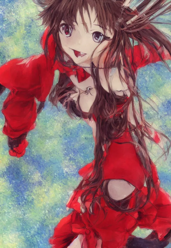 Prompt: medium shot portrait, a cute red outfit, tokyo anime scener, very anime in impressionist style, anime trending artwork, anime painter studio, by claude monet