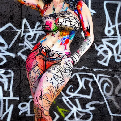 Image similar to abstract rough rugged graffiti art of a pinup woman