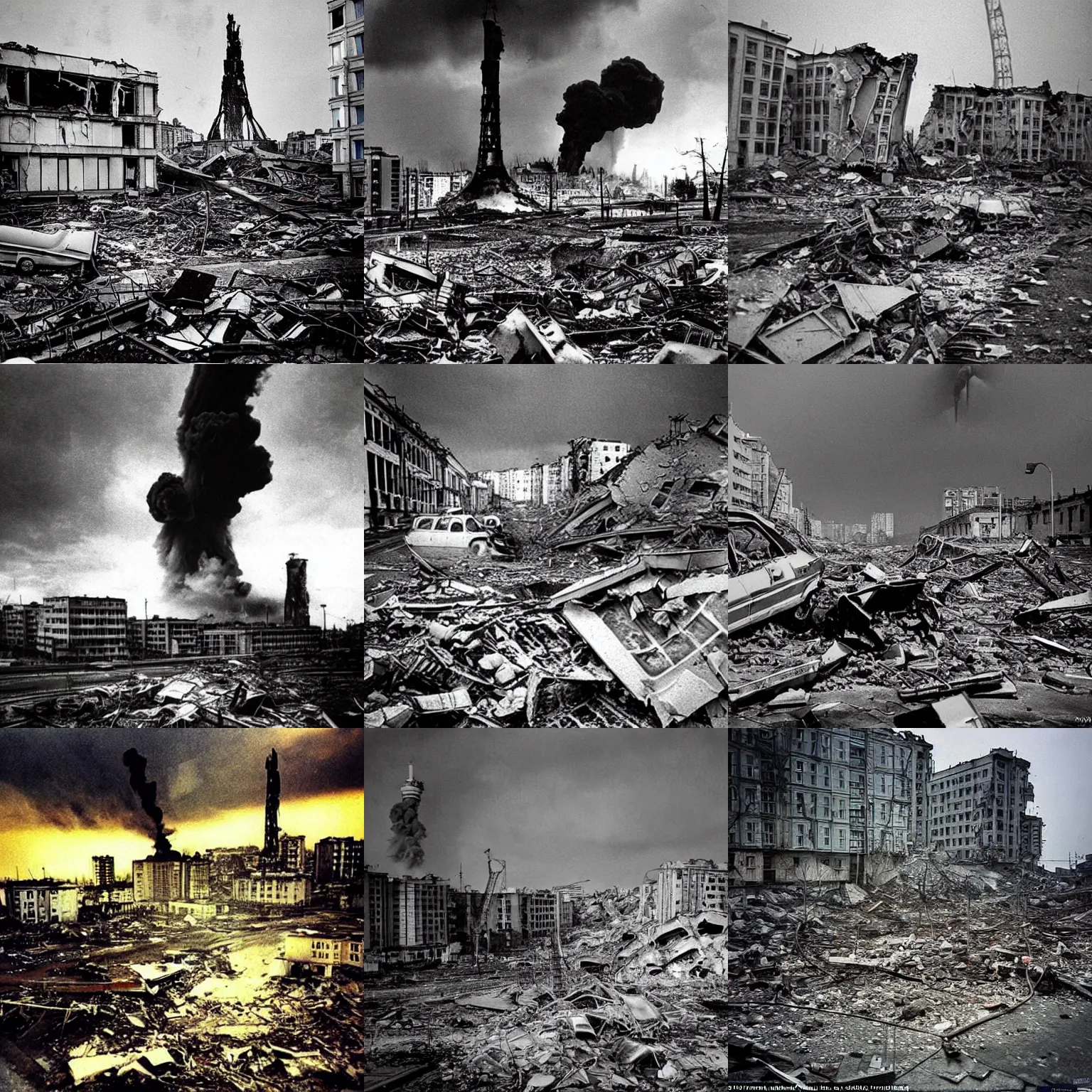 Prompt: dynamic smartphone photo of destroyed after nuclear bombardment vladivostok, great composition, golden ratio