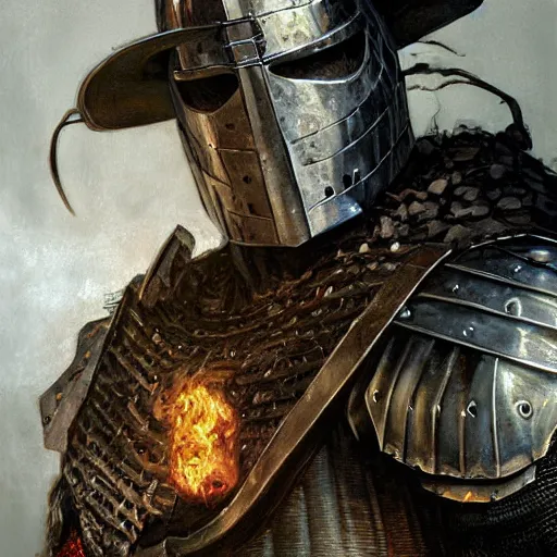 Image similar to dark souls knight, realistic closeup portrait art by norman rockwell and donato giancola and greg rutkowski