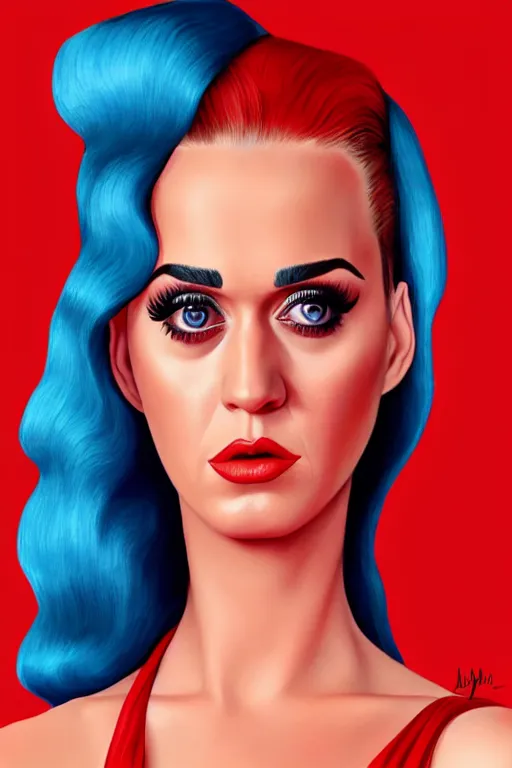 Image similar to katy perry in a red dress, realistic portrait, symmetrical, highly detailed, digital painting, artstation, concept art, smooth, sharp focus, illustration, cinematic lighting
