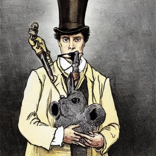 Image similar to a rabbit dressed as sherlock holmes, in the style of Carl Larsson