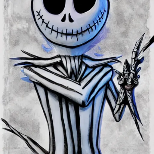 Prompt: sans from undertale as jack skellington, the nightmare before christmas, official movie poster, highly detailed
