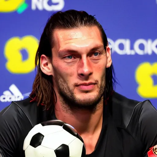 Prompt: soccer player andy carroll unveils his new esports team at a press conference, halo, hcs