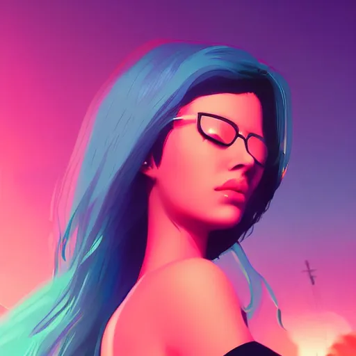 Image similar to woman, synthwave, retrowave, digital art, artstation, ilya kuvshinov