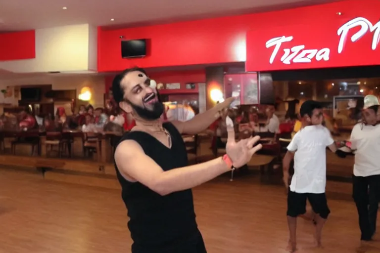 Image similar to Dhar mann dancing at pizza hut