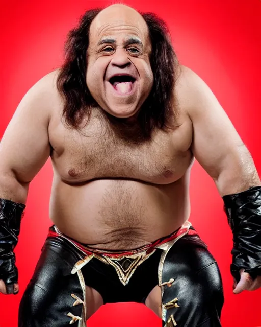 Image similar to portrait of danny devito as a wwe professional wrestler. photographic, photography