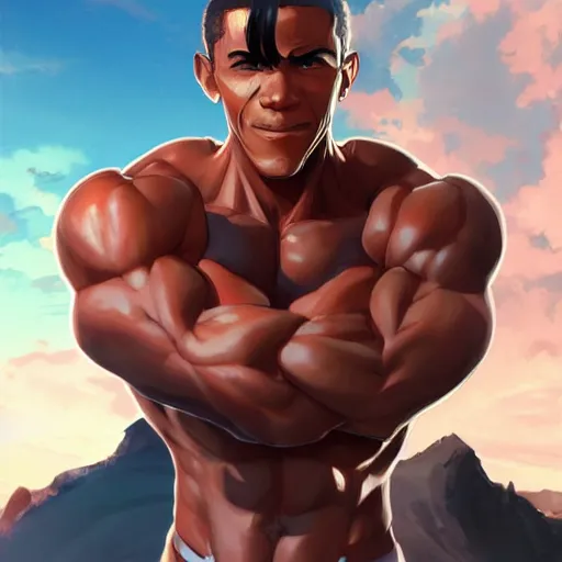 Image similar to anime portrait of obama as a muscular anime boy by stanley artgerm lau, wlop, rossdraws, james jean, andrei riabovitchev, marc simonetti, and sakimichan, trending on artstation