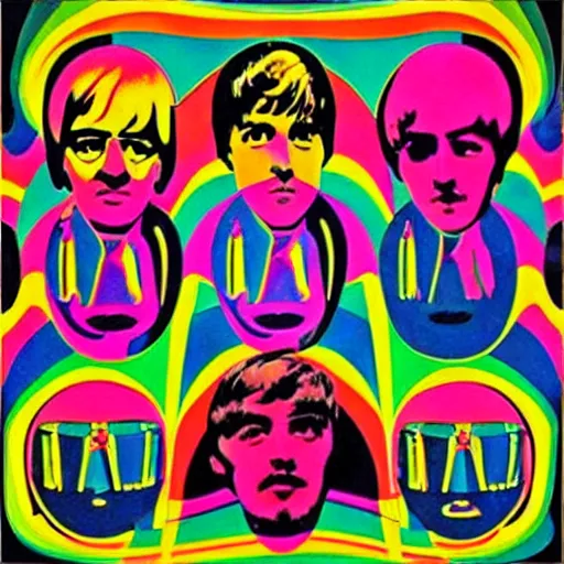 Image similar to “ 1 9 6 0 s beatles album cover, psychedelic, stylized, mad men retro art, commercial art. ”