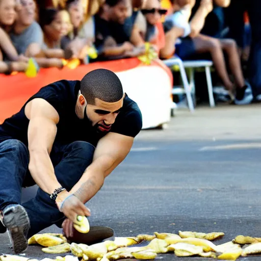 Prompt: drake slipping on a banana peel