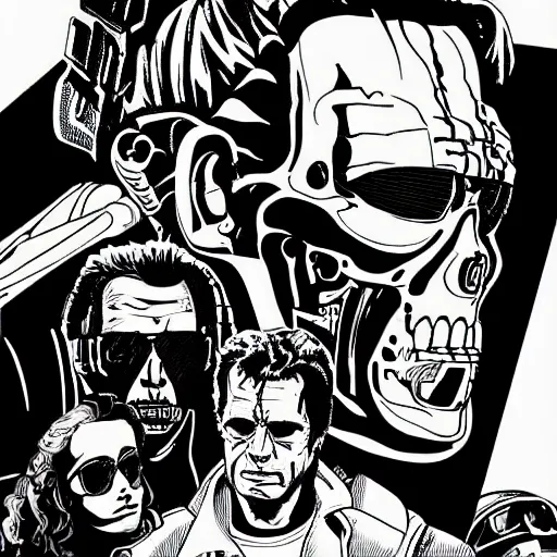 Image similar to the terminator ( 1 9 8 4 ) in line art style