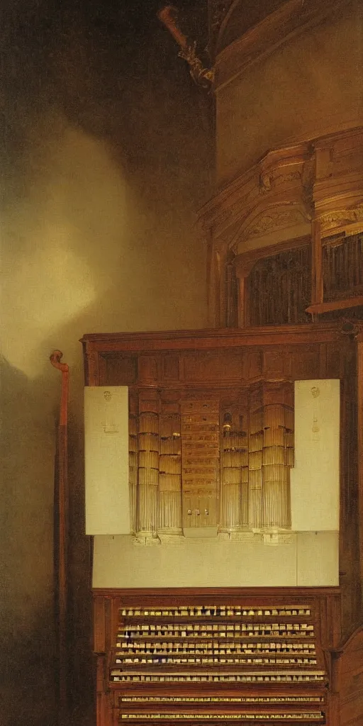 Image similar to detailed oil painting of a pipe organ by Asher Brown Durand and alan lee and goya