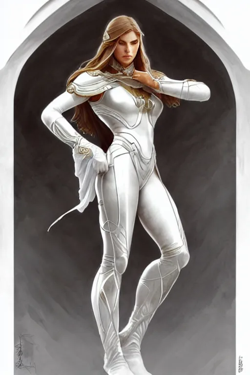 Image similar to portrait of strong caracal wearing white clothes. smooth silver armour, deep focus d & d fantasy, elegant porcelain highlights, by artgerm and greg rutkowski and alphonse mucha