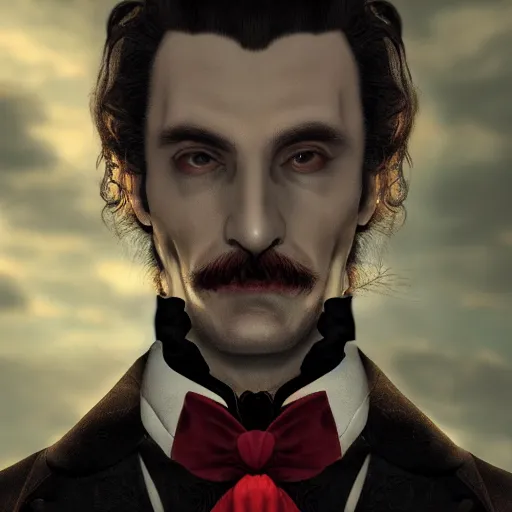 Prompt: a portrait of Dracula, victorian, depth of field, soft light, ominous, photorealistic, detailed, 8k