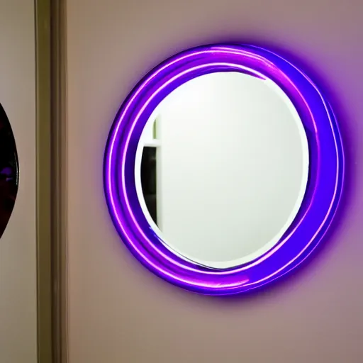 Prompt: mirror infront of mirror reflecting a small purple light infinitely, 4k, 40nm lens