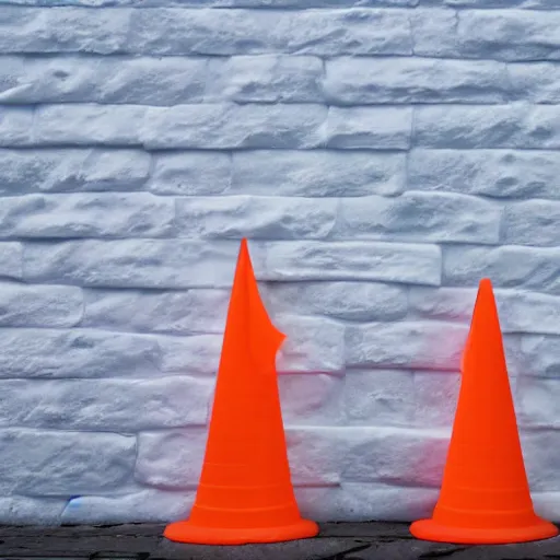 Prompt: Ice sculpture form of traffic cones, white background