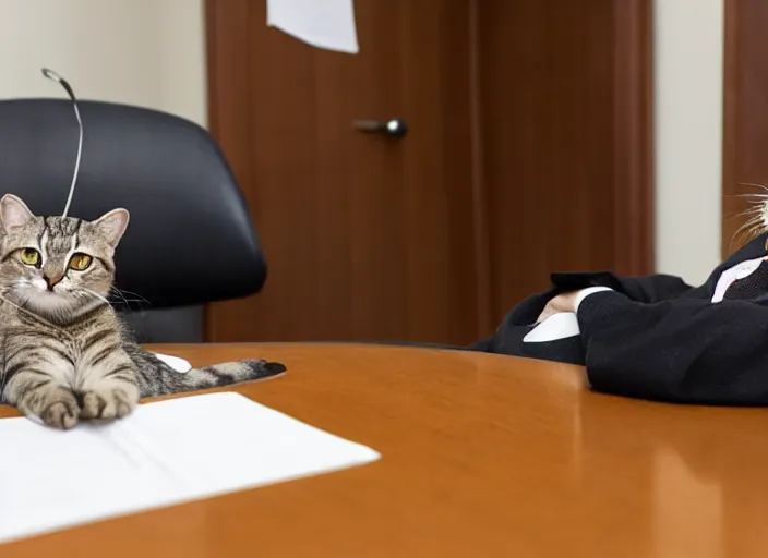 Image similar to a cat working as a receptionist in a solicitor's office