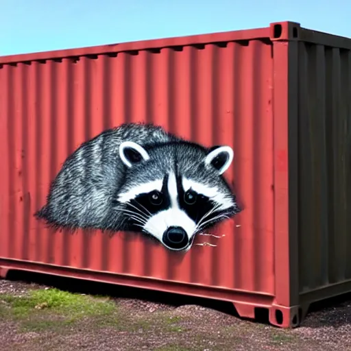 Prompt: raccoon graffiti on shipping container,